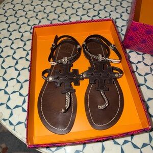 Tory Burch Dark Brown Sandals with Snake Print